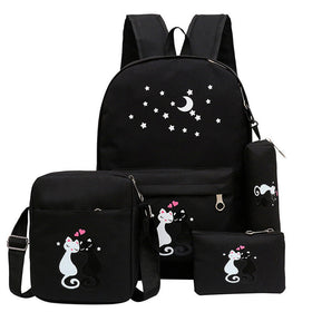 4-Piece School Bag Set/ backpack Children School Bags For Girls Boys Canvas School Bag Fashion Kids - black