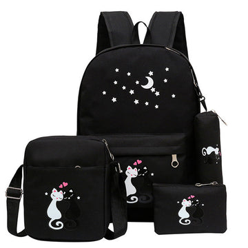 4-Piece School Bag Set/ backpack Children School Bags For Girls Boys Canvas School Bag Fashion Kids - black
